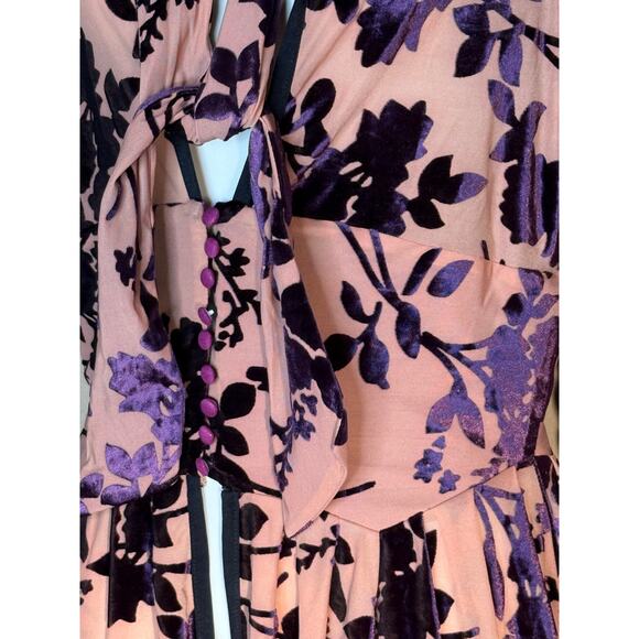 Unique Vintage Royal Purple and Tan Velvet Burnout Tallulah Duster M 6 8 NWOT - Picture 9 of 11